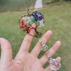 Natural Stone Tree of Life Heart Healing Pendant Spiritual Window Wall Hanging Pendant Home Decor Chakra Stone Prism Crystal Charm Ornament