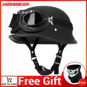 Bisiklet kaskları Herobiker Motobike Kask Vintage Alman Stil Pilot Kask Motosiklet Açık Yüz Retro Yarı Motokros Motosiklet Aksesuarları Dot T221107