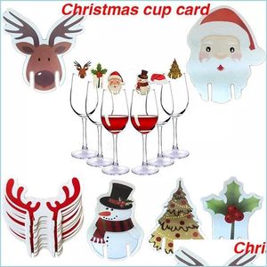 クリスマスデコレーションクリスマスワインカップタグ10pcs/lotシャンパンガラスマグカーマーカー漫画デザインクリスマスパーティーボトルドロップデリバリーhom dhovb