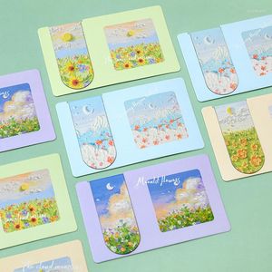 Oil Painting Magnetic Bookmark Student Notes Sorting Book Page Holder Double Sided Paper Study Reading Folder Stationery Gift