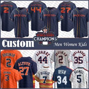 Niestandardowy Jose Altuve Alex Bregman Baseball Jersey 2022 World Series Champions Custom Houston Yordan Alvarez Justin Verlander Jeremy Pena Kyle