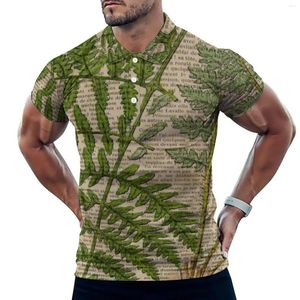 Herrpolos vintage spaper polo skjortor manliga ormbunke l￤mnar tryck avslappnad skjorta sommar streetwear krage t-shirts kort ￤rm ￶verdimensionerade toppar