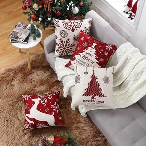 Pillow Christmas Cover Decoration Farmhouse Red Letter Elk Pillowcase 18x18 Year Suitable For Living Room