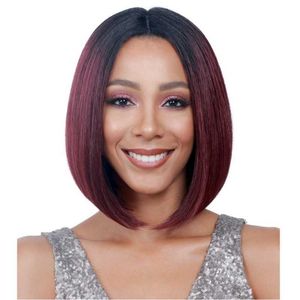 Hair Lace Wigs peruca feminina do estilo bobo feminino tingindo fibra química Tingindo preto mudança gradual vinho vermelho curto tampa de cabelo curto