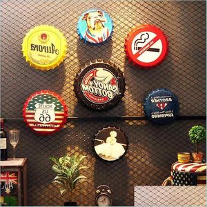 Metal Painting Beer Bottle Cap Whisky Vintage Plaque Metal Tin Signs Cafe Bar Pub Signboard Wall Decor Retro Nostal Round Paintings Dhtvu