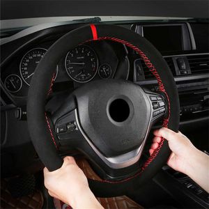 Steering Wheel Covers Suede Leather 38cm DIY Car Steering Wheel Cover Braid With Needles Thread Wear-resistant Winter Warm Auto Interior Accessories T221108