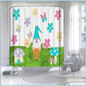 Shower Curtains Summer Gnomes Bathroom Curtains 180X180Cm Customized Easter Hello Spring Shower With Mats Drop Delivery Home Garden Dhmyu