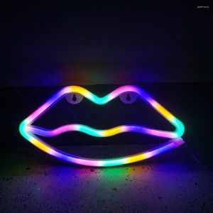 バッテリーパワーLEDネオンライトカラフルな唇フェスティバルパーティー用ホームウォールアートサインの装飾用の照明ランプ