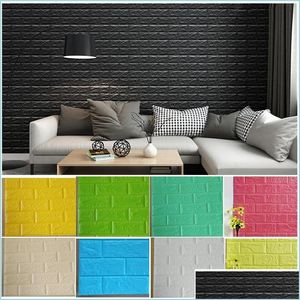 Adesivos de parede adesivos de espuma pe alterações de espuma 3d padrão de tijolos de parede saltos de parede de parede autônomos decoração de casa para crianças quarto viva roo dhzk5