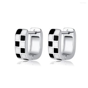 Hoop￶rh￤ngen YH-ZL 925 Sterling Silver Simple Black and White Sqaure Geometric Earring for Women Gift