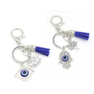 Wholesale Tassel Keyrings Tree of Life Hamsa Hand Lucky Evil Eye Keychain Women Handbag Key Ring Holder Bag Pendant Accessory Jewelry Gift