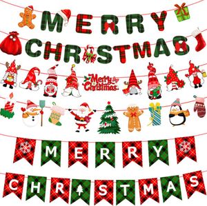 Merry Christmas Hanging Paper Banner Flags Christmas Ornaments Decoration for Home 2022 Noel Decor Xmas Gift New Year 2023