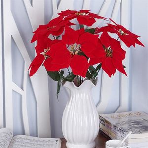 Real Touch Flanell Künstliche große rote Blumen Kopf Blumenstrauß Weihnachten rote Weihnachtsstern Büsche Blumensträuße Urlaub Party Ornament GC1791