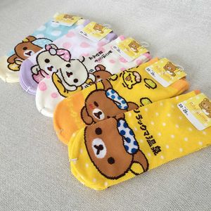 Meias Hosiery Women Sock Sock Rilakkuma Socks Postada curta Costura listrada laranja algodão nude nude engraçado Comfort Comfort Cartoon Animal Calcetine T2221102