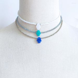 Choker Handmade Crystal Beads Resin Palm Pendant Necklace Multiple Color Options Women Girls Travel Vacation Clothing Accessories