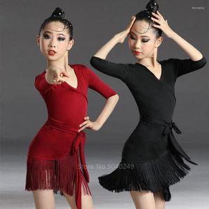 Scene Wear Children Latin Dance Dress 2022 S Tassel fransad tango Salsa Ballroom Kids Dresses For Girls Costum Competition