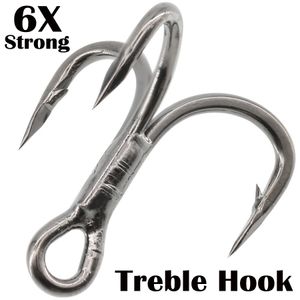 Fiskekrokar Treble Hook 6x Strong Carbon Steel Classic Round Bend Triple Fish Set For Big Game Bluefish Salmon Kingfish 221107