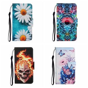 23Designs Leather Wallet Cases For Iphone 15 14 Pro Max Plus Samsung S23 FE Ultra A23E A25 A14 5G Fashion Flower Butterfly Wolf Skull Card Slot Holder Flip Cover Pouch