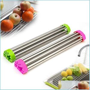 Other Kitchen Dining Bar Roll Up Dish Drying Rack Folding Over The Sink Mtipurpose Colander Foldable Drainer Tray Drop Delivery H Dhevw