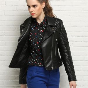 Damen Ledermode Frühling und Herbst Kleidung Schaffellmäntel Damen Echte Jacke Damen Jaqueta De Couro Umlegekragen Schwarz