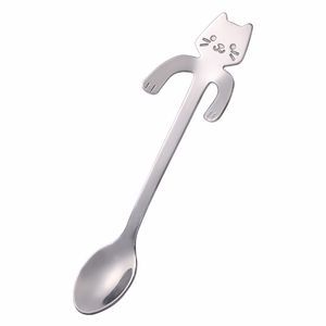 Stainless Steel Cat Head Spoon Cute Kitten Shape Teaspoon Dessert Snack Scoop Ice Cream Mini Spoons