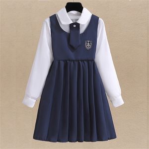 Kızlar Elbise Çocuk Giysileri Okul Üniforma Çocukları Bluz Takım Genç Kostüm Bahar Sonbahar Vestidos 6 8 10 12 14 Yıl 221107