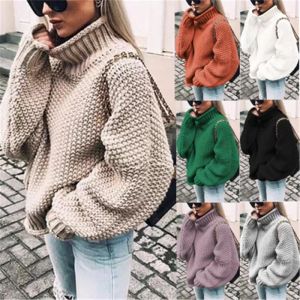 Women Sweater Fashion Batwing Sleeve Loose Turtleneck Knitted Sweater Autumn Winter Long Sleeve Warm Solid Plus Size Pullover 35