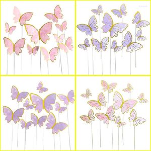 Party Decoration 10Pcs/Set Butterfly Cake Toppers Wedding Baking Supplies Birthday Cakes Painted Fairy Plug-in Card