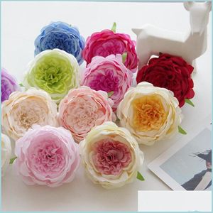 Guirnaldas de flores decorativas Flores artificiales 12 colores Simation Austin Rose Head Rosas preservadas Diy Wedding Flower Row Decoratio Dh45W