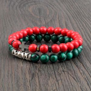 Strand More Style Colore rosso verde Bracciale in pietra naturale 6 8MM Linea nera Perline di malachite Braccialetti Gioielli Regalo di Natale