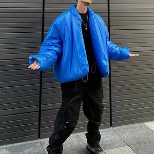 Dicke Wintermäntel, blaue Baumwolle, gepolstert, für Herren, High Street Stand, Cardigan, Windjacke, Parkas, Unisex-Kleidung