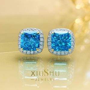 Stud Earrings 2 Carat Daily Sterling Silver Temperament Princess Square Color Diamond Imported High Carbon Cutting Explos