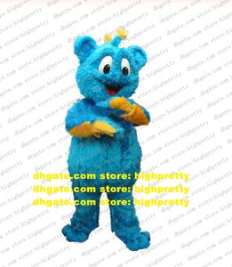 Långt hår plysch blå björn monster maskot kostym vuxen tecknad karaktär stor familj samla sportmöte zz7620