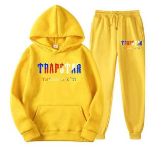 Trainingsanzug Trapstar Marke Gedruckt Sportswear männer t Shirts 15 Farben Warme Zwei Stücke Set Lose Hoodie Sweatshirt Hosen Jogging 2023 bewegung strom