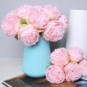 Decorative Flowers 5Pcs/set Multicolor Silk Peony Artificial Bouquet 5 Big Head Fake For Home Wedding Decoration Indoor