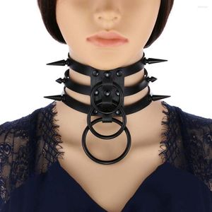 Hängsmycken punk goth svart spik nit läder krage halsband vattenfall bur bondage 3 o rund klassisk bred halssele choker