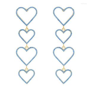 Серьги Серьги синий розовый белый 3 цвета кубический цирконий полой сердца очарование 4pcs золото разноцветная длинная серьга