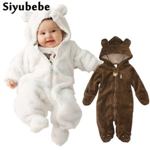 Strampler Herbst Winter Baby Bär Stil Korallen Fleece Marke Mit Kapuze Overall Mädchen Junge Strampler geboren Toddle Kleidung 0-9M 221107