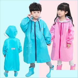 Raincoats Kids Eva Rainwear Hooded Boys Girls Waterproof Raincoat Children Outdoors Touring Vandring med reflekterande Rand Drop Deliv Dheuh