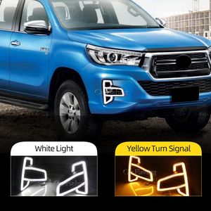 1 Set LED Daytime Running Light For Toyota Hilux Revo Rocco 2018 2019 2020 with Yellow Turn Signal Car DRL Daylight Fog lamp