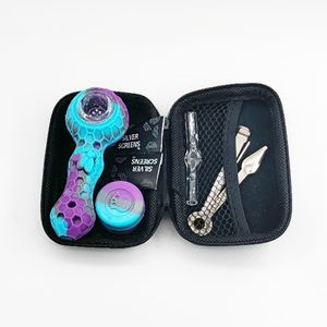 Latest Colorful Silicone Pipes Kits Herb Tobacco Glass Filter Cigarette Holder Tips Portable Handpipes Innovative Design Smoking Tube Silver Screen DHL