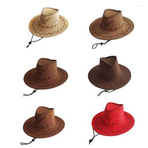 Berets Ox Head Pattern Cowboy Hats For Men Women Western Hat Model Show Felt Adult