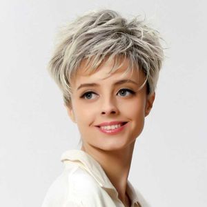 Hair Lace Wigs Style Women's Short Straight Flower White Hair Headgear Slanting Bangs ffy Temperament Wig