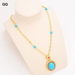 Naszyjniki wisiorek guaiguai biżuteria niebieska okrągła turkus złoty kolor platowany łańcuch jades czerwony cZ Crystal Naszyjnik dla kobiet
