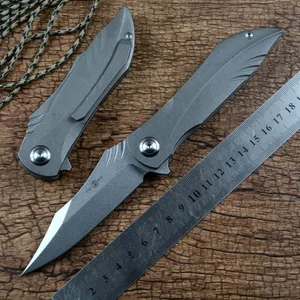 TWOSUN Folding Knife D2 Stonewash Blade Ceramic Ball Bearing Washer TC4 Titanium Handle Outdoor Camping Hunting Knife Tools TS363