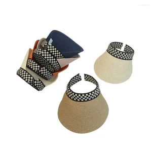 Berets Ins Empty Top Hat Women Summer Black White Checkerboard Headband Hats Female Big Brim Straw Caps Sunshade Sun Pamama