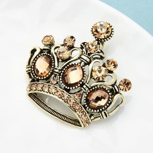 Broszki Wulibaby Vintage Crystal Crown for Women Classic Style Party Casual Brooch Pins Prezenty