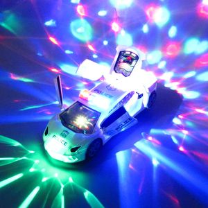 Electric 360 degree rotation deformation police car music light toy car