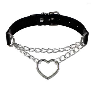 Choker Pu Gothic Heart Round Stainless Steel Necklace Chain Collar Punk Women Black Leather Pendant Buckle Jewelry