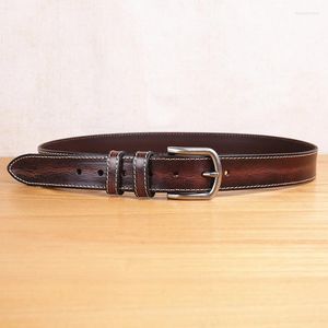 Bälten Mens Formal Belt Full Leather Retro dubbel sömmar kvinnors kohud ceinture Homme handgjorda casual mode 3.5 cm